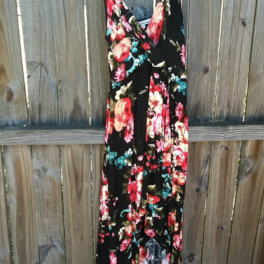 Black floral hi-low dress